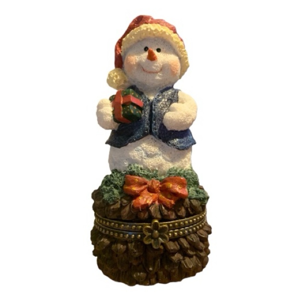 Festive‎ VTG Snowman Holiday Figurine Trinket Box